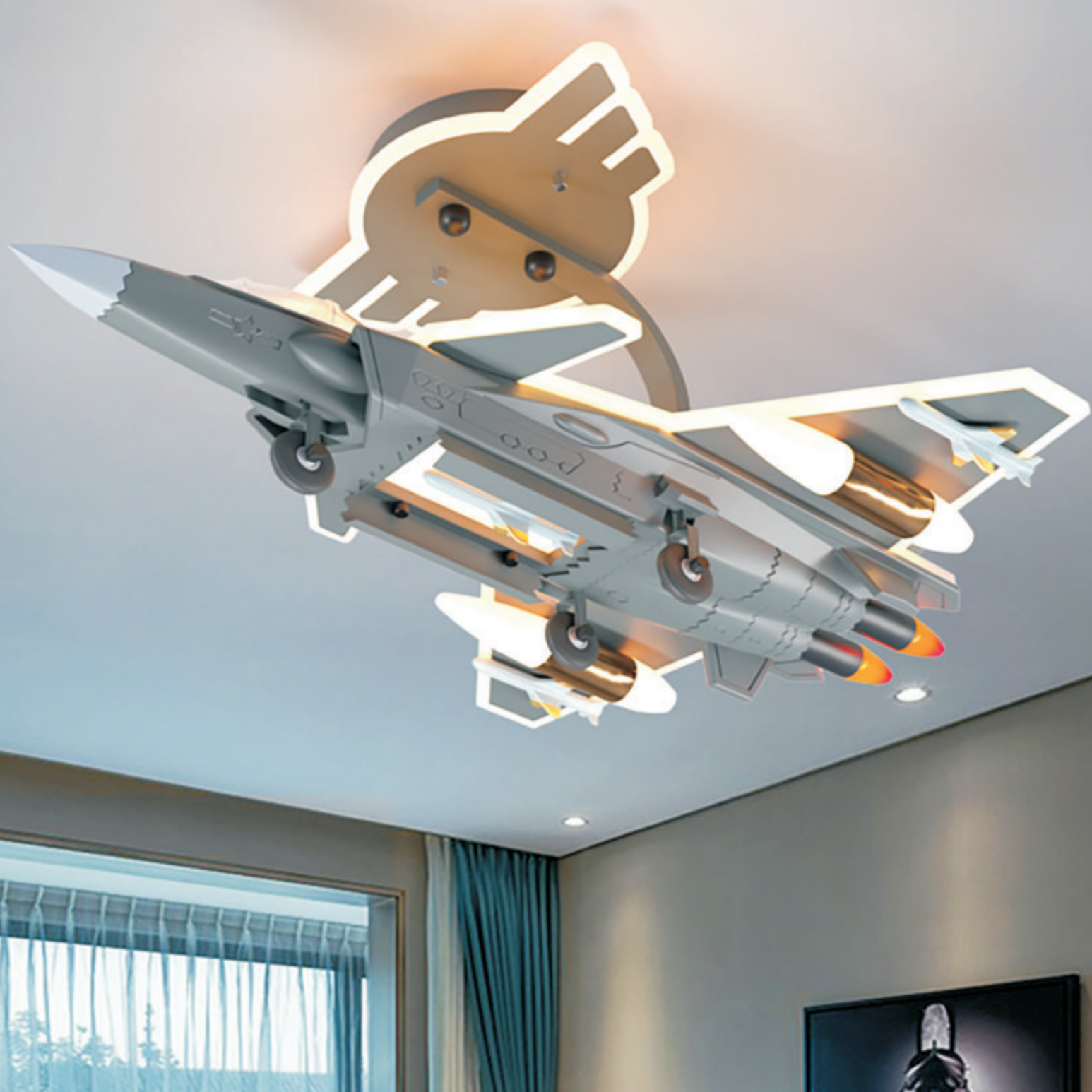 20688 LED Bedroom Ceiling Lights, Cool Battleplane Lighting,Remote Control